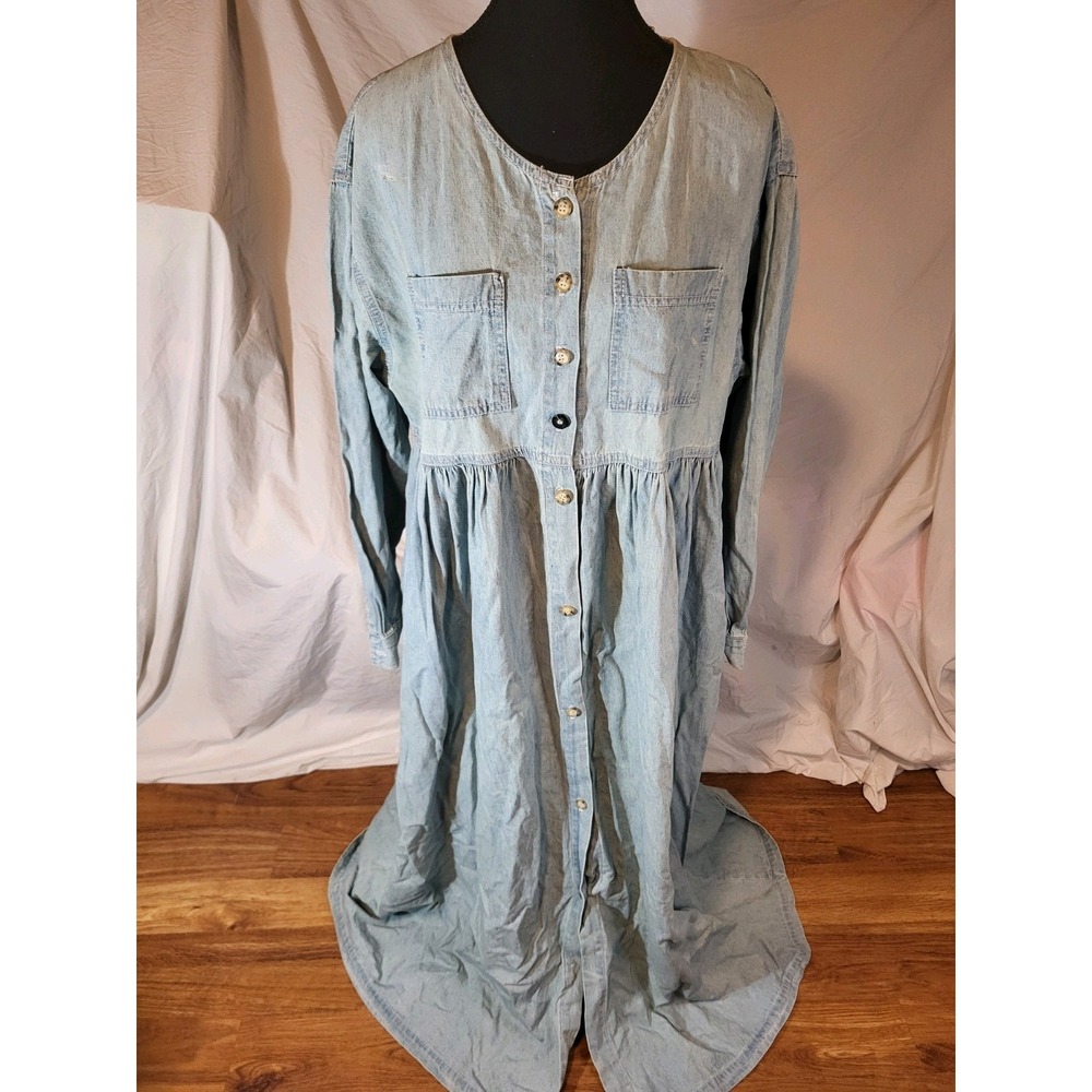 Vtge Natural Exclusive Wild Sports  14 Denim Long Sleeve Oversized Dress Modest